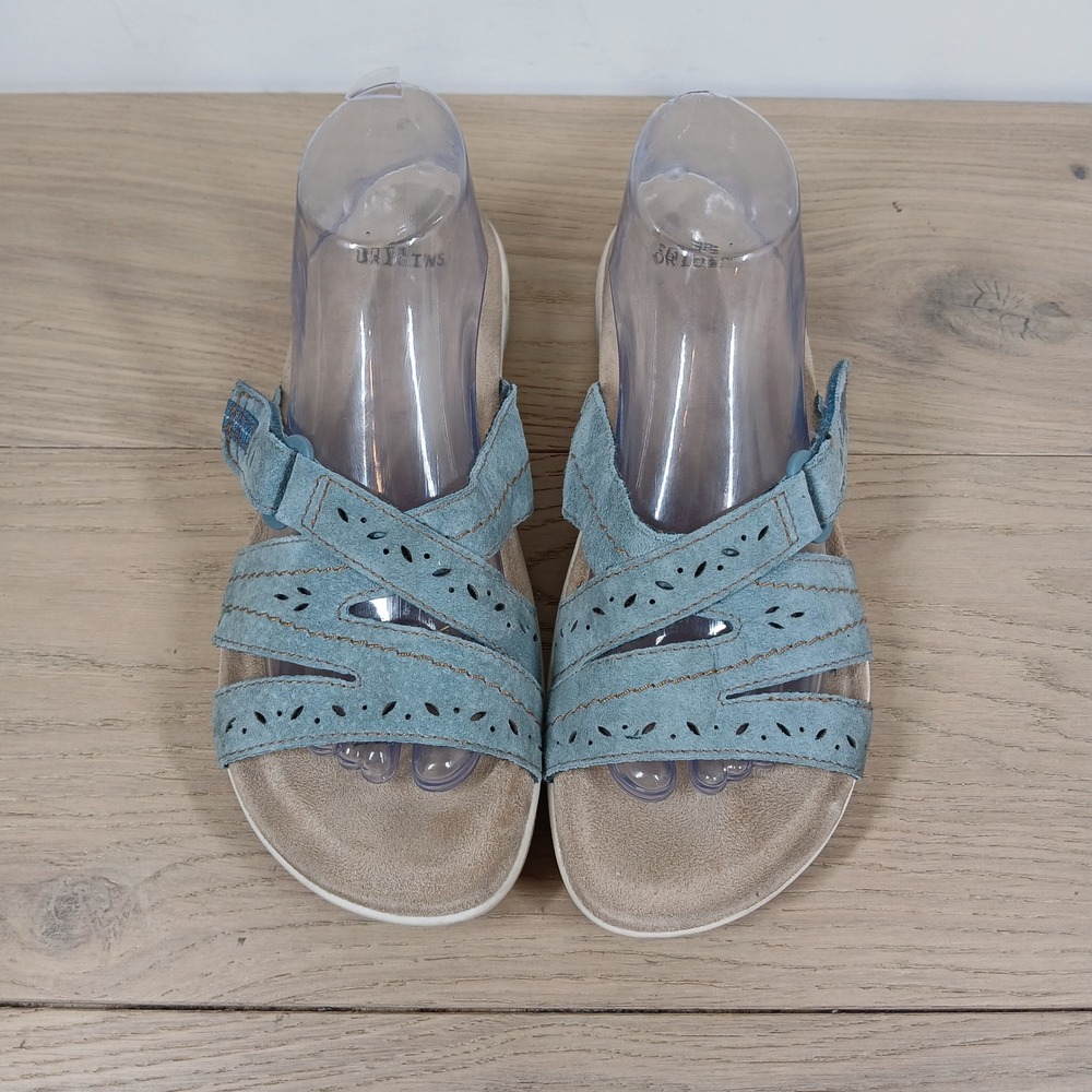 Earth Origins Savoy Shantel Sandals Womens 10 Blue Leather Strappy Slide Comfort